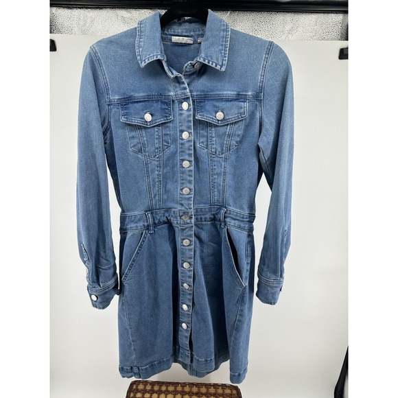 New York & Company Dresses & Skirts - New York & Company Long Sleeve Denim Button-Front Mini Jean Dress Pockets Sz S